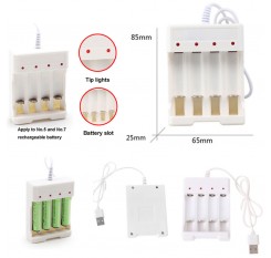 1.2V Universal 4 Slot USB Plug In Battery Charger For Rechargeable AA / AAA Batteries