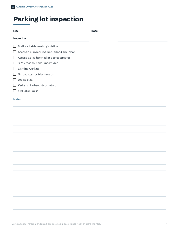 Preview of Printable Parking Lot Inspection Checklist